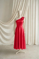 Mara Red Satin Junior Bridesmaid Dress by TH&TH — Ruby, front