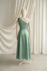 Mara Green Satin Junior Bridesmaid Dress by TH&TH — Sage Green, back