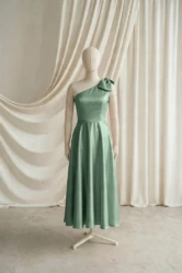Mara Green Satin Junior Bridesmaid Dress by TH&TH — Sage Green, front