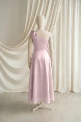 Mara Pink Satin Junior Bridesmaid Dress by TH&TH — Smoked Blush, back