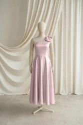 Mara Pink Satin Junior Bridesmaid Dress by TH&TH — Smoked Blush, front