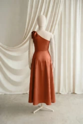 Mara Orange Satin Junior Bridesmaid Dress by TH&TH — Terracotta, back