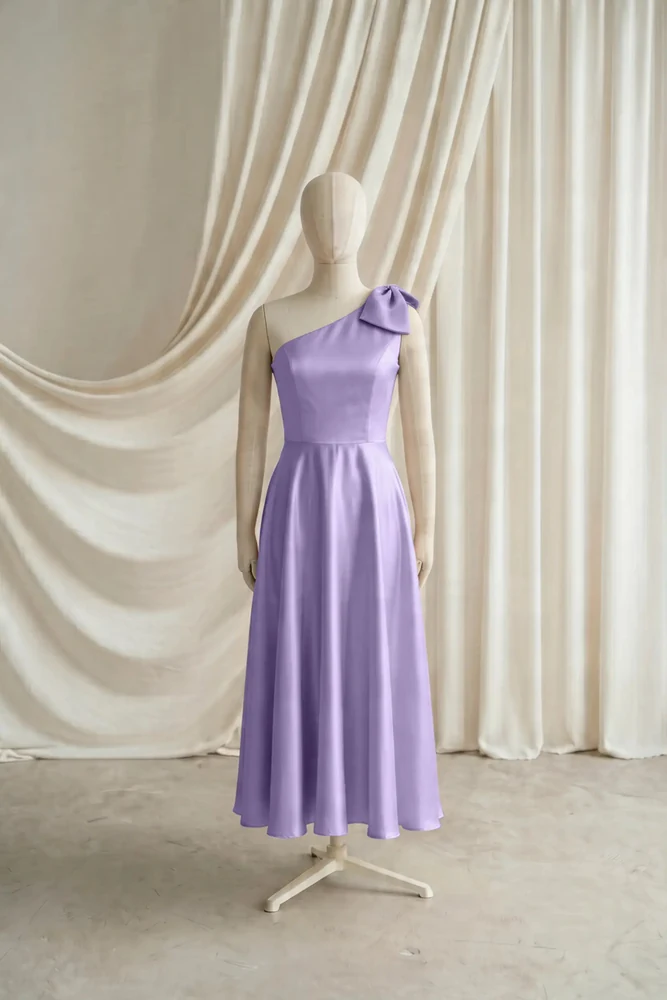 Mara Purple Satin Junior Bridesmaid Dress by TH&TH — Violet, front Mara Purple Satin Junior Bridesmaid Dress by TH&TH — Violet, front