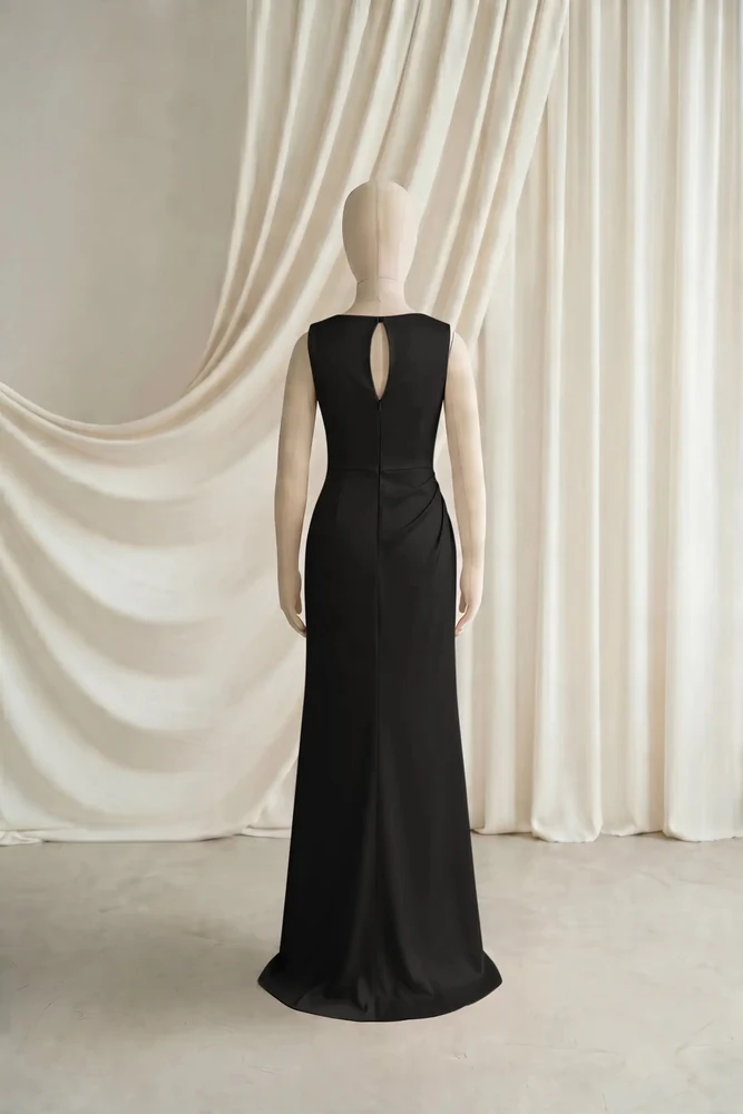 Nala Black Satin Junior Bridesmaid Dress by TH&TH — Black, back Nala Black Satin Junior Bridesmaid Dress by TH&TH — Black, back