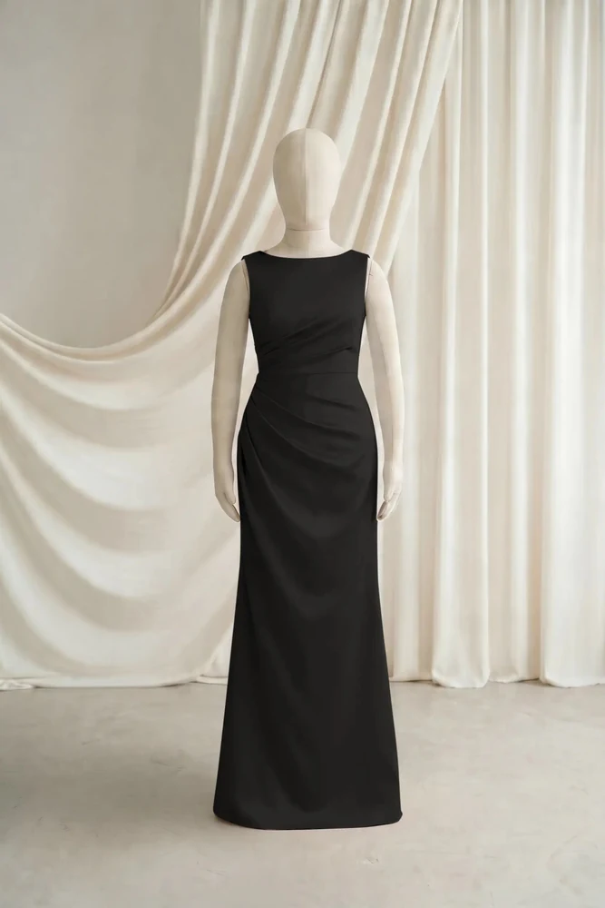 Nala Black Satin Junior Bridesmaid Dress by TH&TH — Black, front Nala Black Satin Junior Bridesmaid Dress by TH&TH — Black, front