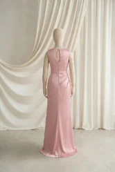 Nala Pink Satin Junior Bridesmaid Dress by TH&TH — Blush Pink, back