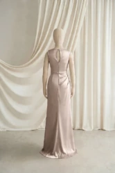 Nala Champagne Satin Junior Bridesmaid Dress by TH&TH — Champagne Sky, back