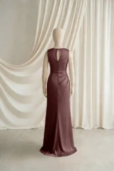 Nala Brown Satin Junior Bridesmaid Dress by TH&TH — Chocolate, back