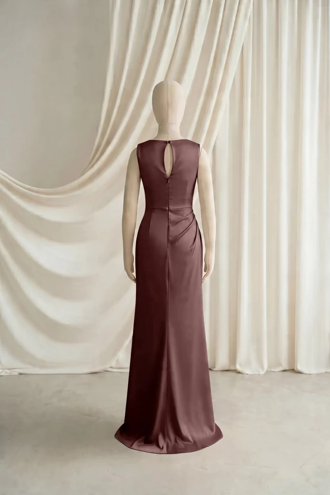 Nala Brown Satin Junior Bridesmaid Dress by TH&TH — Chocolate, back Nala Brown Satin Junior Bridesmaid Dress by TH&TH — Chocolate, back