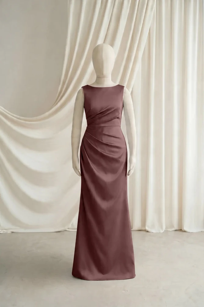 Nala Brown Satin Junior Bridesmaid Dress by TH&TH — Chocolate, front Nala Brown Satin Junior Bridesmaid Dress by TH&TH — Chocolate, front