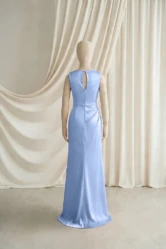 Nala Blue Satin Junior Bridesmaid Dress by TH&TH — Dusty Blue, back