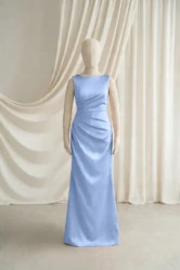 Nala Blue Satin Junior Bridesmaid Dress by TH&TH — Dusty Blue, front