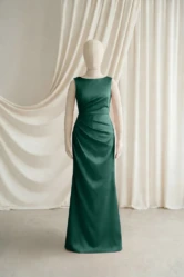 Nala junior bridesmaid dress in Forest Green satin by TH&TH — front