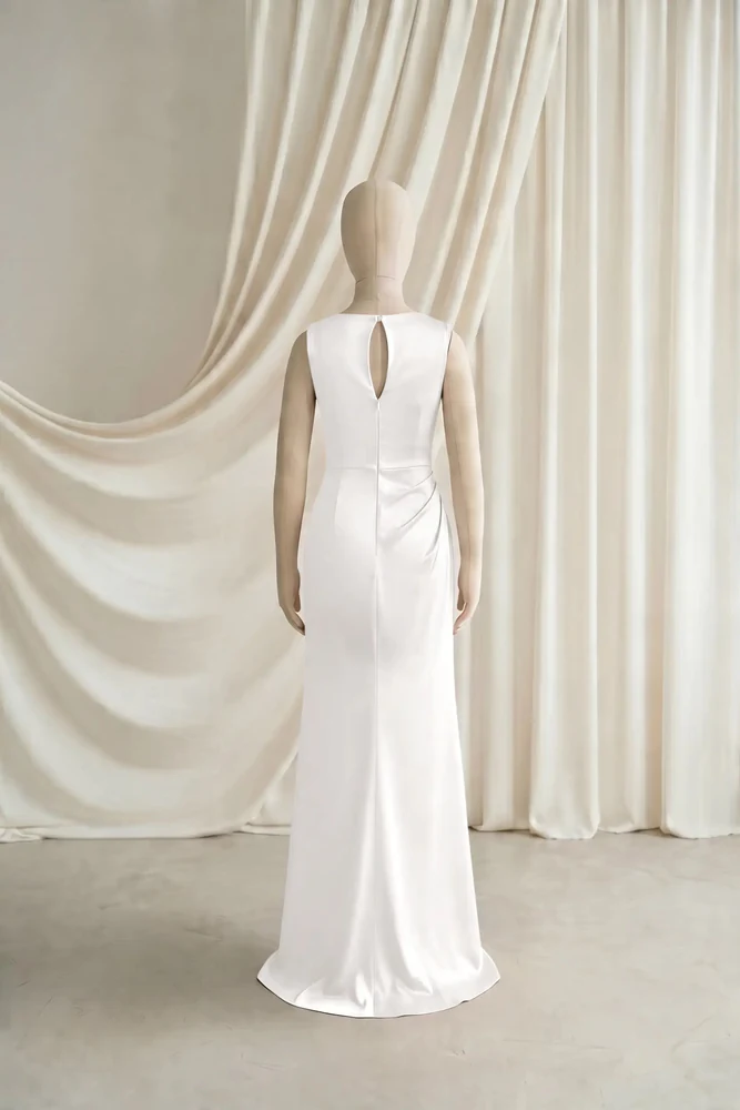 Nala Neutral Satin Junior Bridesmaid Dress by TH&TH — Ivory, back Nala Neutral Satin Junior Bridesmaid Dress by TH&TH — Ivory, back