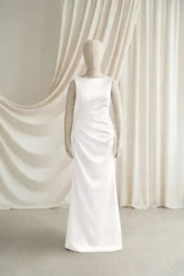 Nala Neutral Satin Junior Bridesmaid Dress by TH&TH — Ivory, front