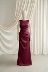 Nala Burgundy Satin Junior Bridesmaid Dress by TH&TH — Merlot, front