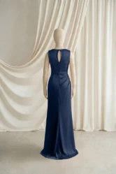 Nala Navy Satin Junior Bridesmaid Dress by TH&TH — Navy, back