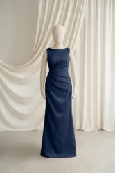 Nala Navy Satin Junior Bridesmaid Dress by TH&TH — Navy, front