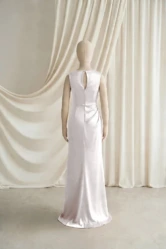 Nala Neutral Satin Junior Bridesmaid Dress by TH&TH — Oyster, back