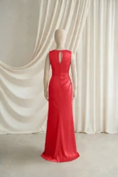 Nala Red Satin Junior Bridesmaid Dress by TH&TH — Ruby, back