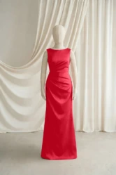 Nala Red Satin Junior Bridesmaid Dress by TH&TH — Ruby, front