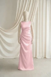 Nala Pink Satin Junior Bridesmaid Dress by TH&TH — Smoked Blush, front