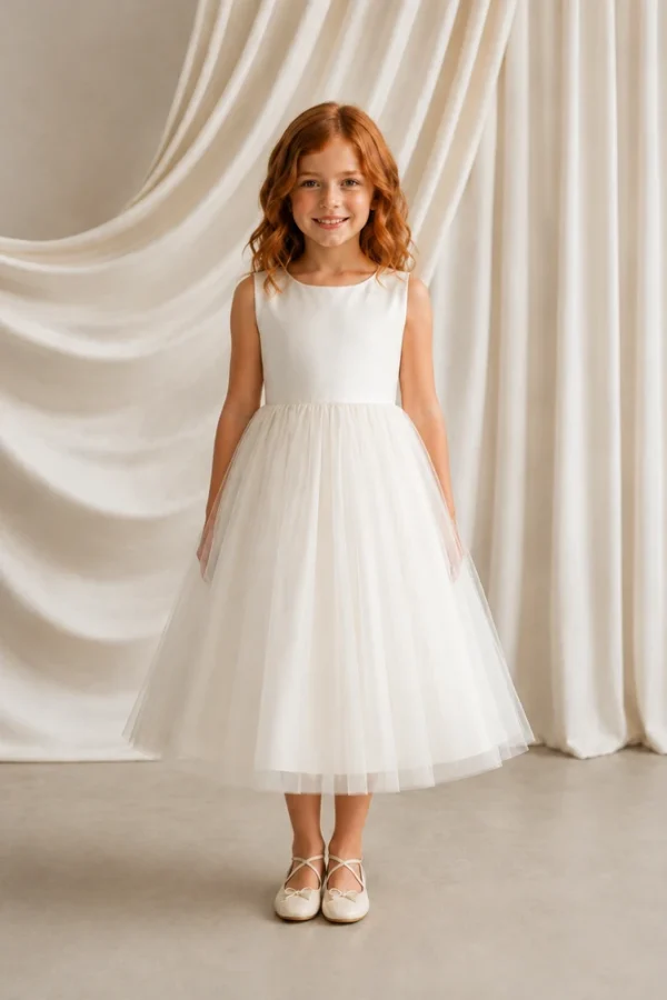 Paige Ivory Tulle Flower Girl Dress by TH&TH — size 8 years, front Paige Ivory Tulle Flower Girl Dress by TH&TH - size 8 years, front