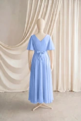 Phoebe Blue Chiffon Junior Bridesmaid Dress by TH&TH — Dusty Blue, back