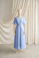 Phoebe Blue Chiffon Junior Bridesmaid Dress by TH&TH — Dusty Blue, front