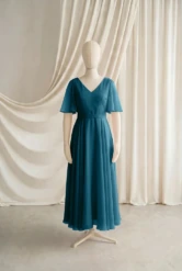 Phoebe Green Chiffon Junior Bridesmaid Dress by TH&TH — Emerald Dawn, front