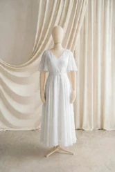 Phoebe Neutral Chiffon Junior Bridesmaid Dress by TH&TH — Ivory, front