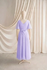 Phoebe Purple Chiffon Junior Bridesmaid Dress by TH&TH — Lilac Mist, back