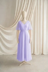 Phoebe Purple Chiffon Junior Bridesmaid Dress by TH&TH — Lilac Mist, front