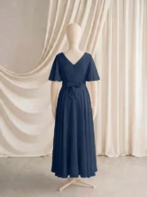 Phoebe Navy Chiffon Junior Bridesmaid Dress by TH&TH — Navy, back
