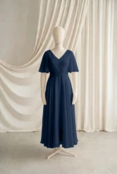 Phoebe Navy Chiffon Junior Bridesmaid Dress by TH&TH — Navy, front
