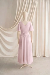 Phoebe Pink Chiffon Junior Bridesmaid Dress by TH&TH — Smoked Blush, back
