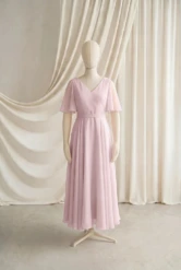 Phoebe Pink Chiffon Junior Bridesmaid Dress by TH&TH — Smoked Blush, front