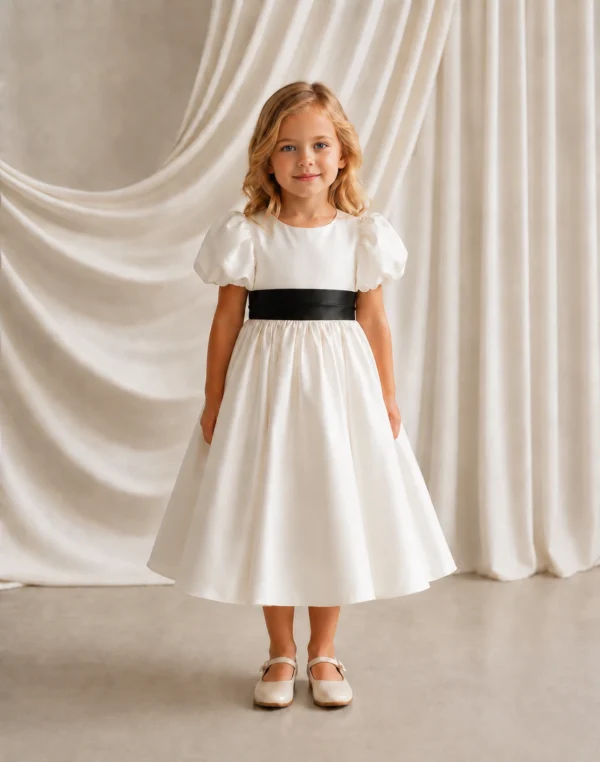Poppy Ivory & Black Flower Girl Dress by TH&TH