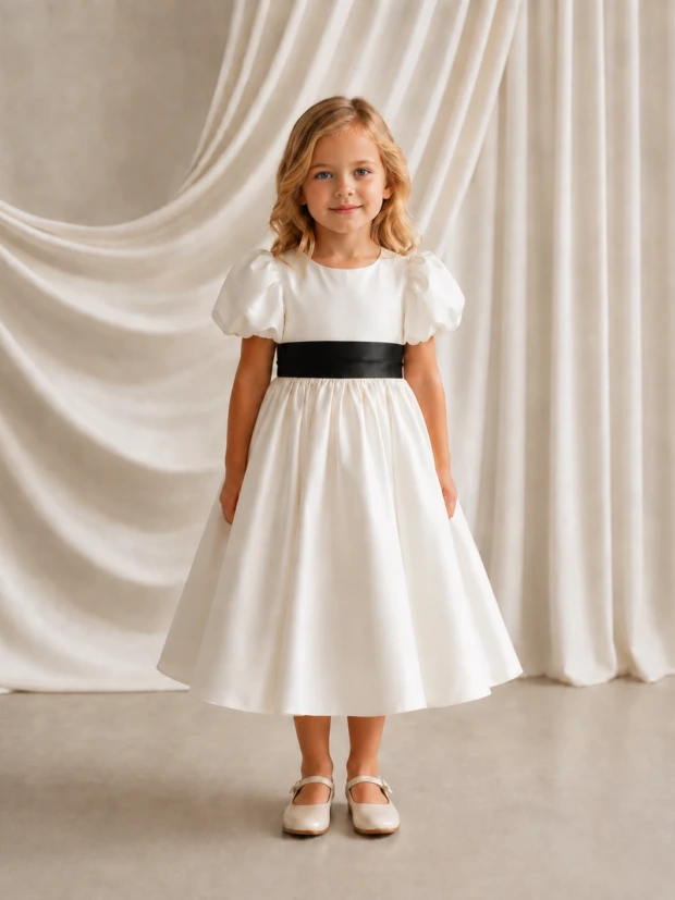 Poppy Ivory & Black Flower Girl Dress by TH&TH