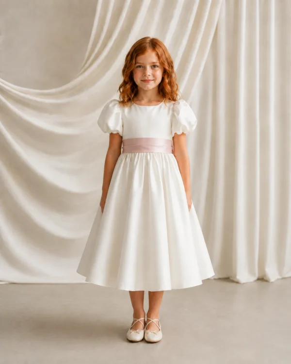Poppy Ivory & Pink Flower Girl Dress by TH&TH