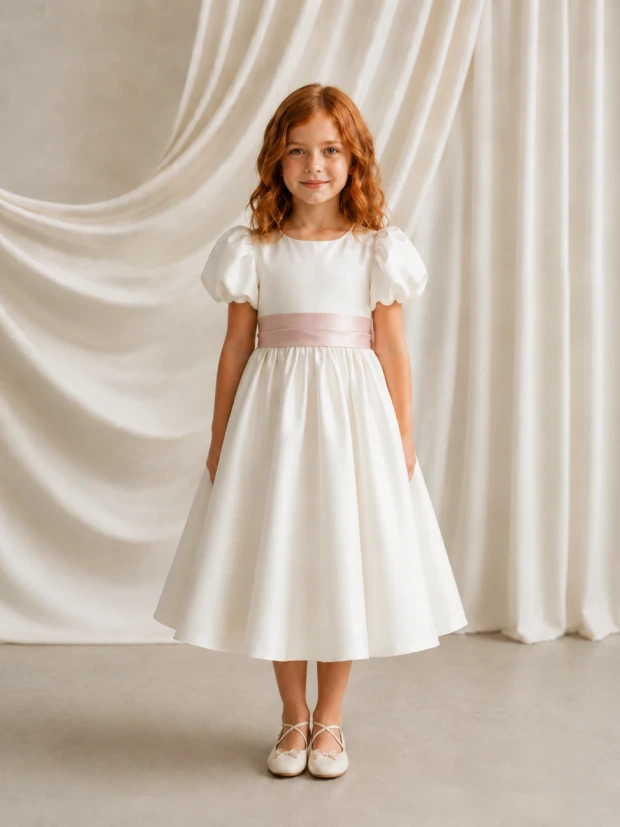 Poppy Ivory & Pink Flower Girl Dress by TH&TH