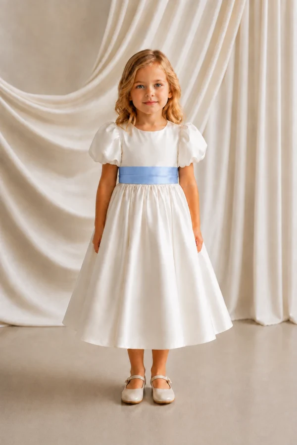 Poppy Ivory & Blue Flower Girl Dress by TH&TH