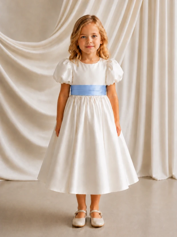 Poppy Ivory & Blue Flower Girl Dress by TH&TH