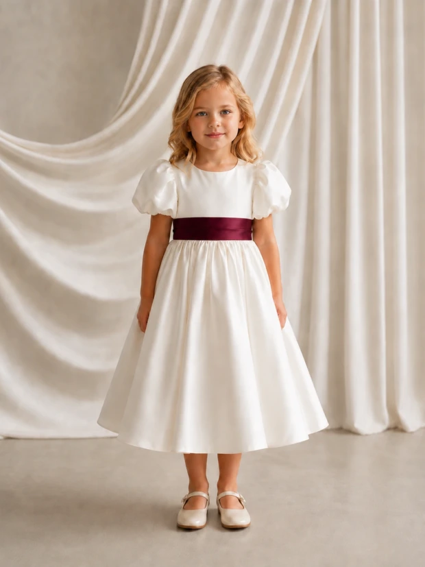 Poppy Ivory & Burgundy Flower Girl Dress by TH&TH