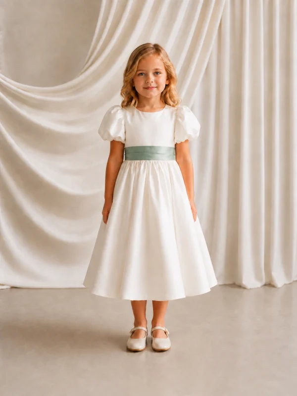 Poppy Ivory & Green Flower Girl Dress by TH&TH