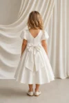 Poppy Ivory Satin Flower Girl Dress by TH&TH - back with removable bow
