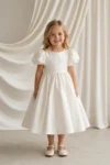 Poppy Ivory Satin Flower Girl Dress by TH&TH - front