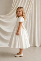 Poppy Ivory Satin Flower Girl Dress by TH&TH - side