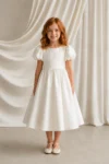 Poppy Ivory Satin Flower Girl Dress by TH&TH - size 8 years, front