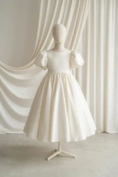 Poppy Ivory Satin Flower Girl Dress by TH&TH - studio front detail